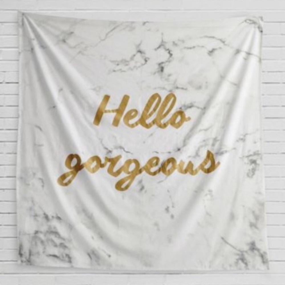 TAPICERIA “Hello Gorgeous” Gold Lettering Fabric Tapestry 60”x60”